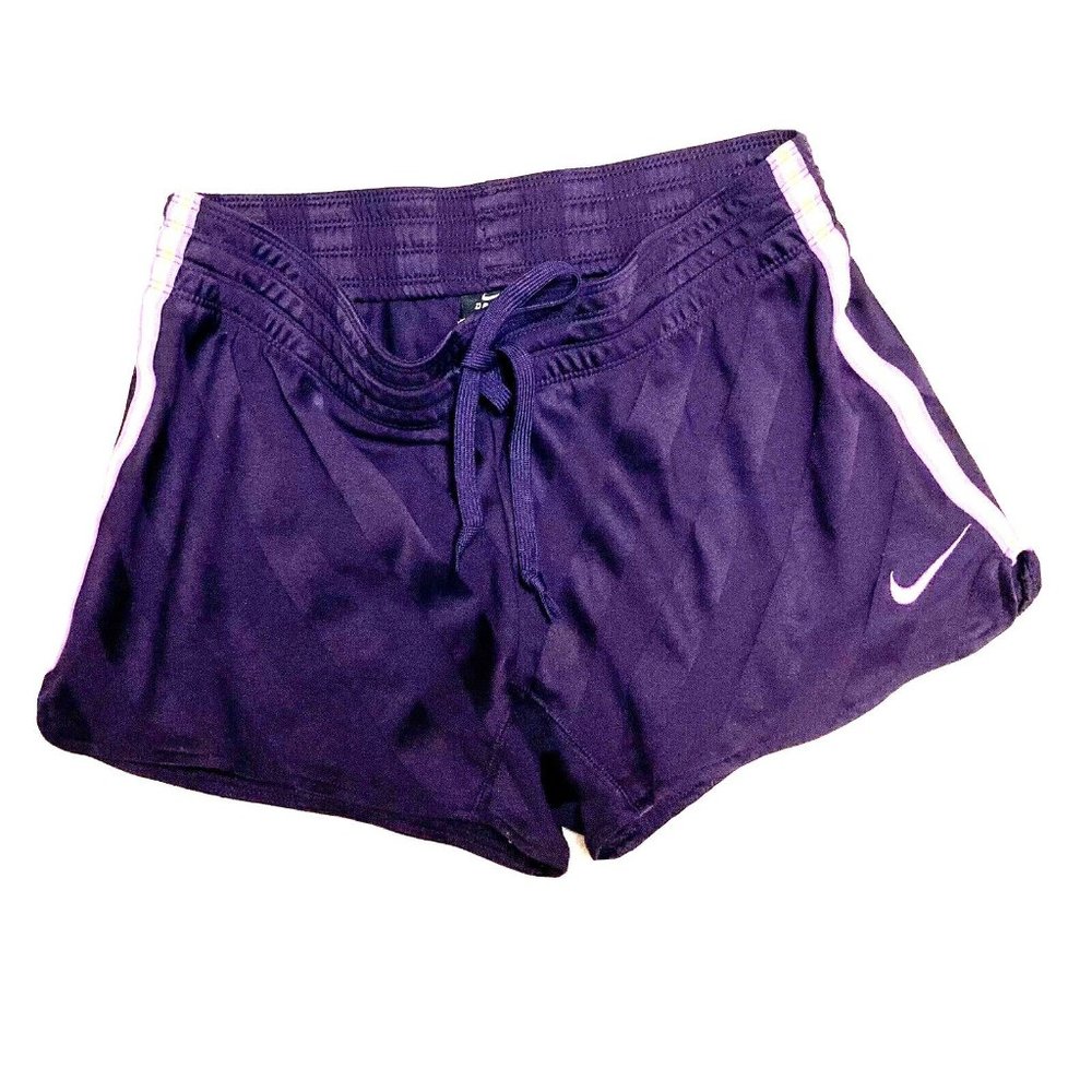 Nike Dri Fit Purple Athletic Shorts Women' Small Chartreuse & Lilac Side Stripes - Picture 1 of 5
